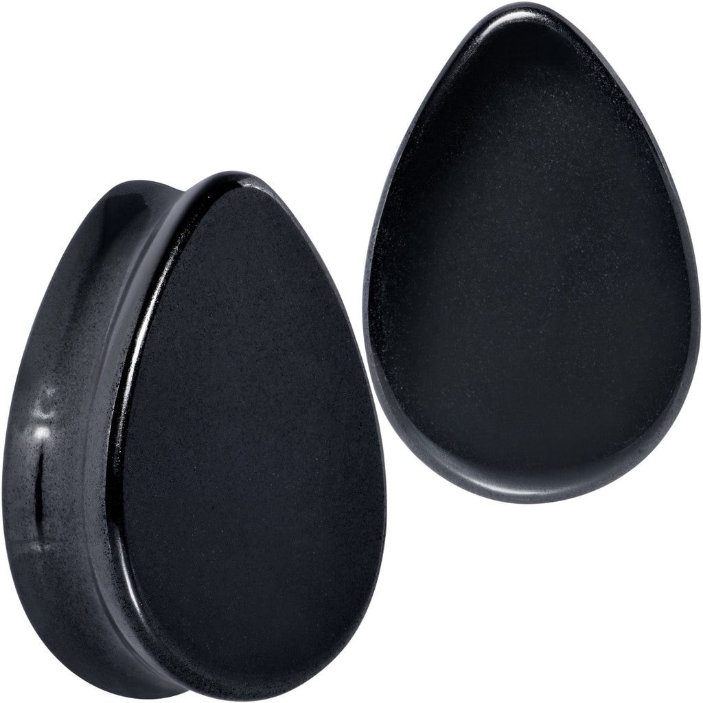 BodyCandy Black Hematite Stone Drop Saddle Plug Set — detail close-up