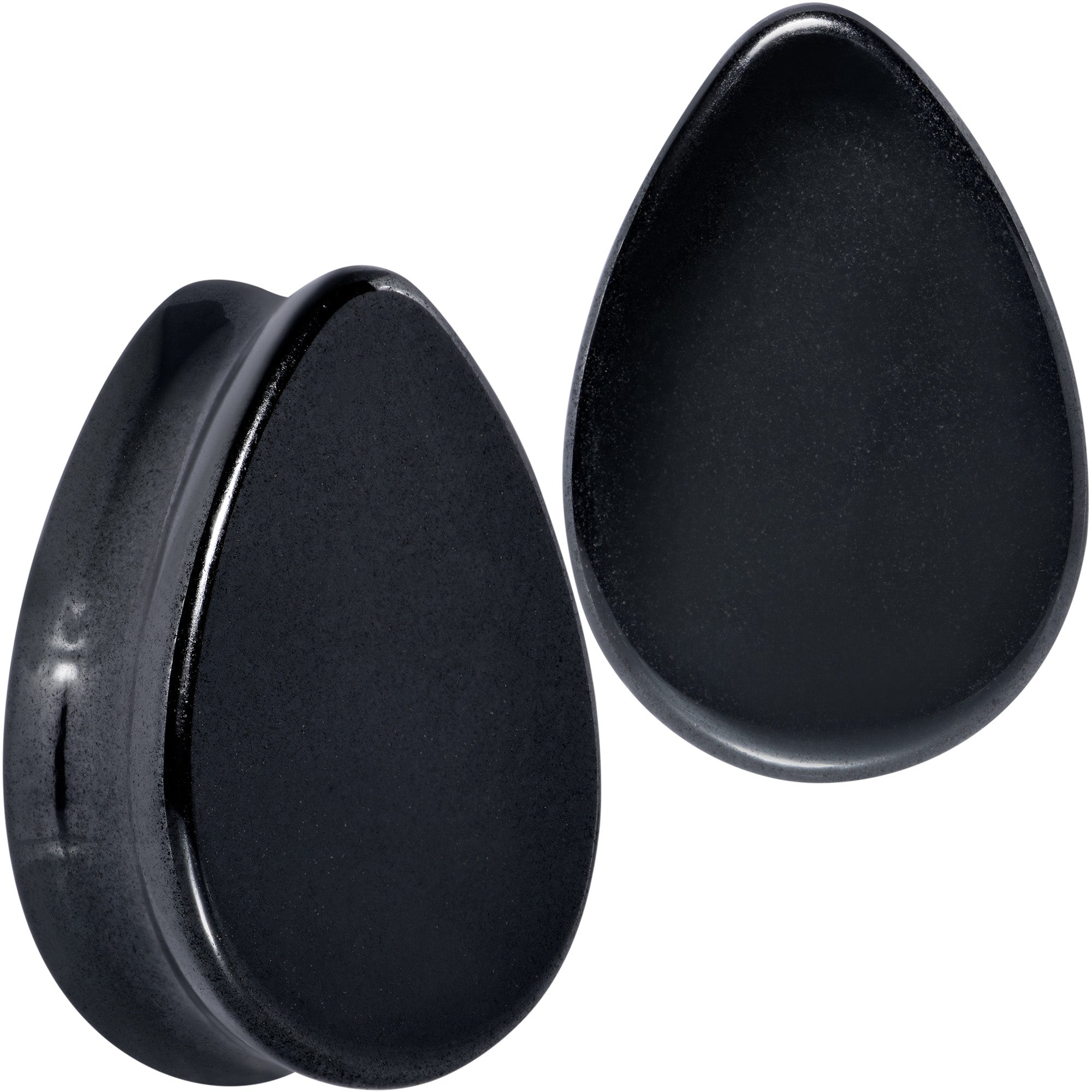 BodyCandy Black Hematite Stone Drop Saddle Plug Set — detail close-up