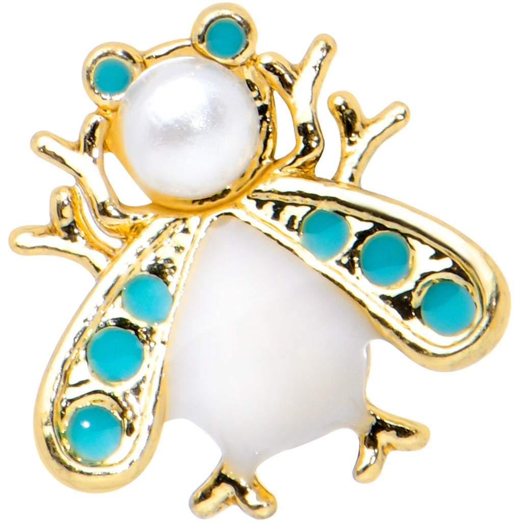 BodyCandy 16G 5/16 White Gem Gold Tone Snow Bug Labret Monroe Tragus — detail close-up