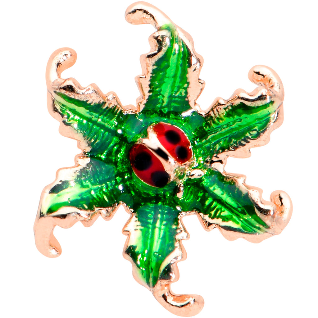 BodyCandy 16G 1/4 Rose Gold Tone Tiny Ladybug Leaves Cartilage Tragus — detail close-up