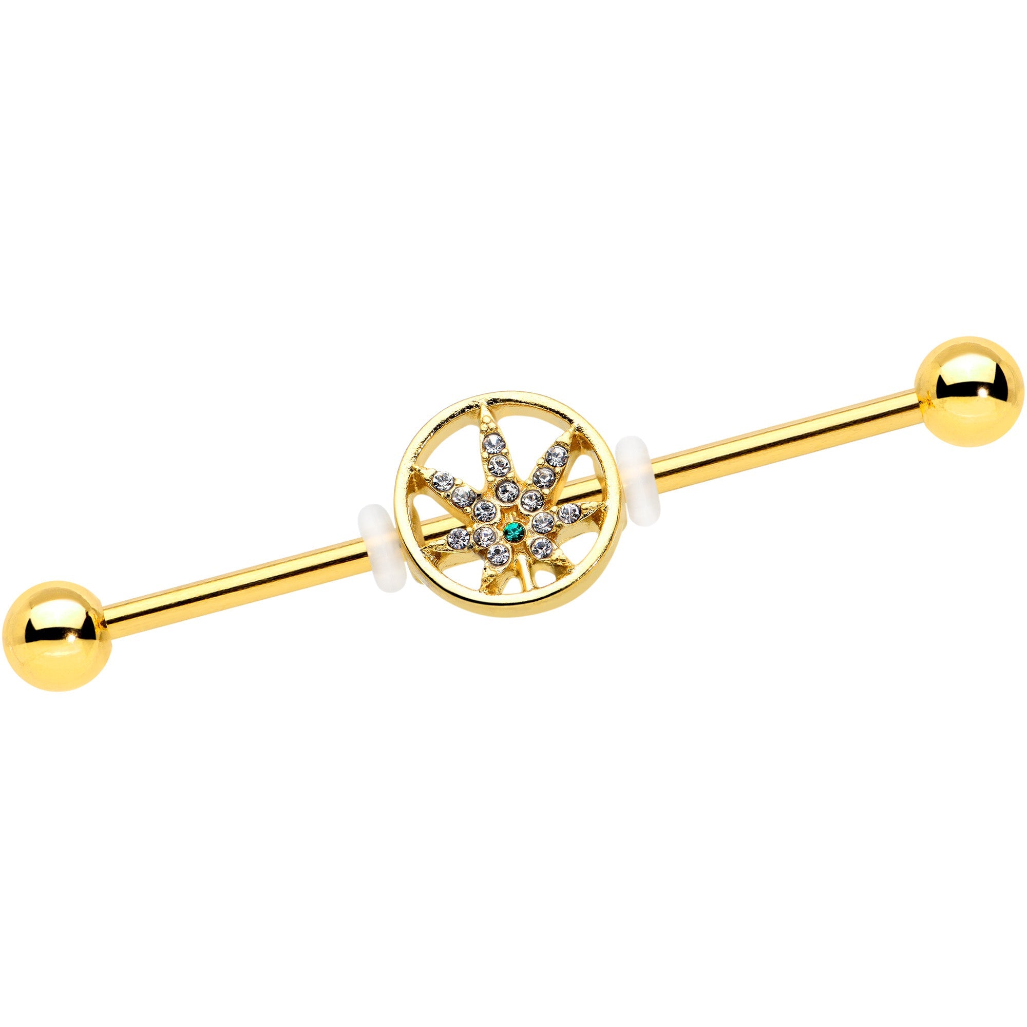 BodyCandy 14G Clear Gem Gold Tone Pot Leaf Circle Industrial Barbell 38mm — main product shot