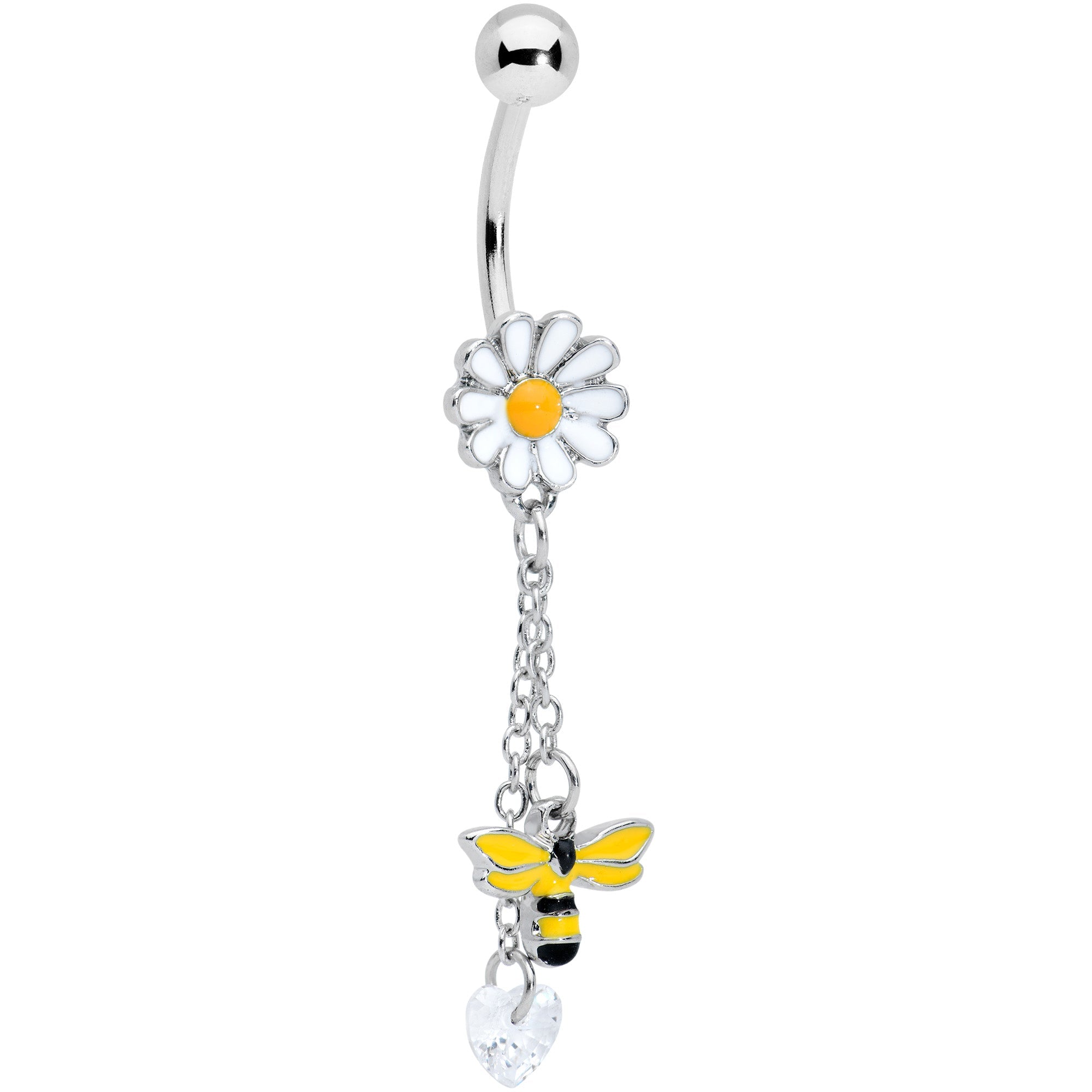 BodyCandy Clear Gem Heart Bee Daisy Flower Dangle Belly Ring — main product shot