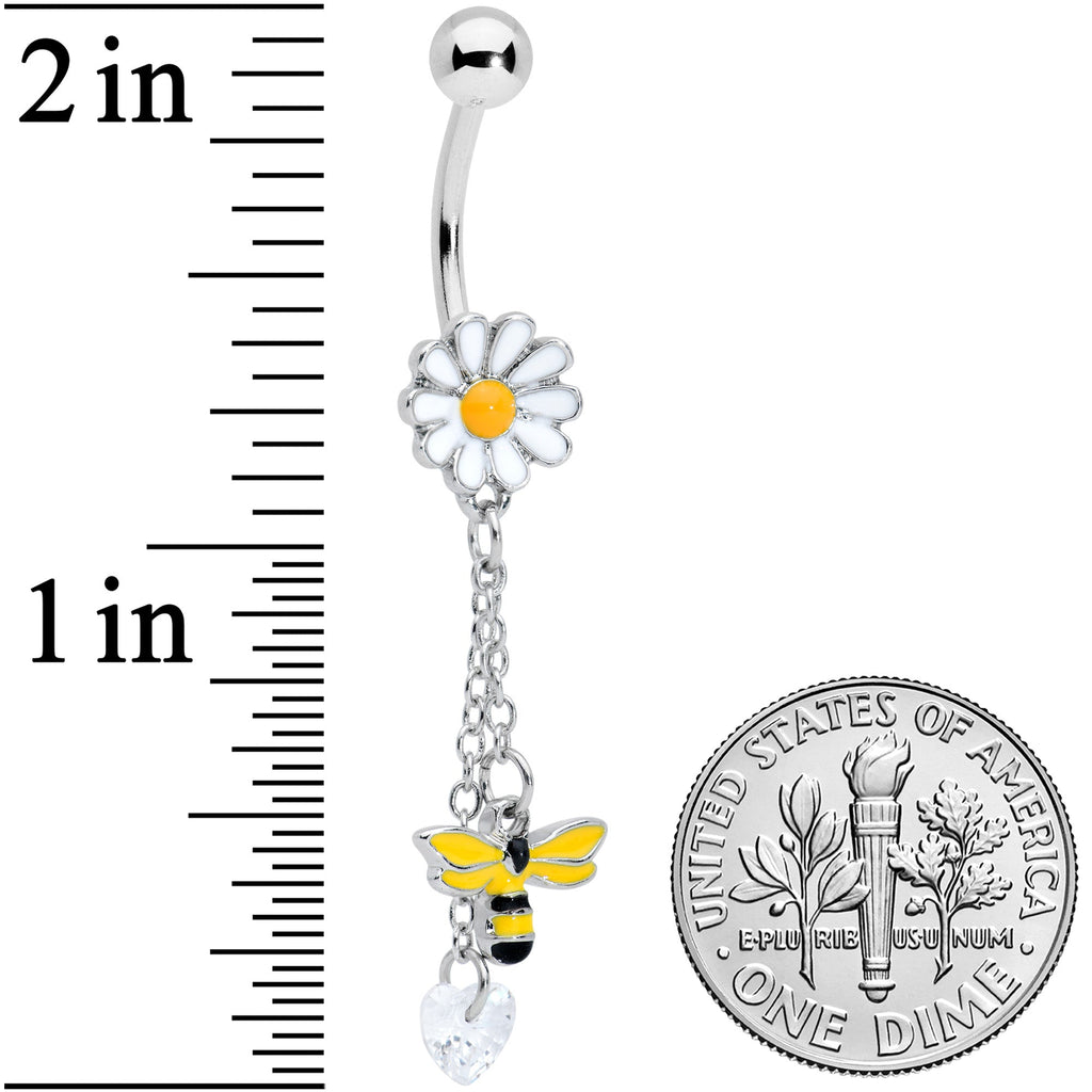 BodyCandy Clear Gem Heart Bee Daisy Flower Dangle Belly Ring — detail close-up