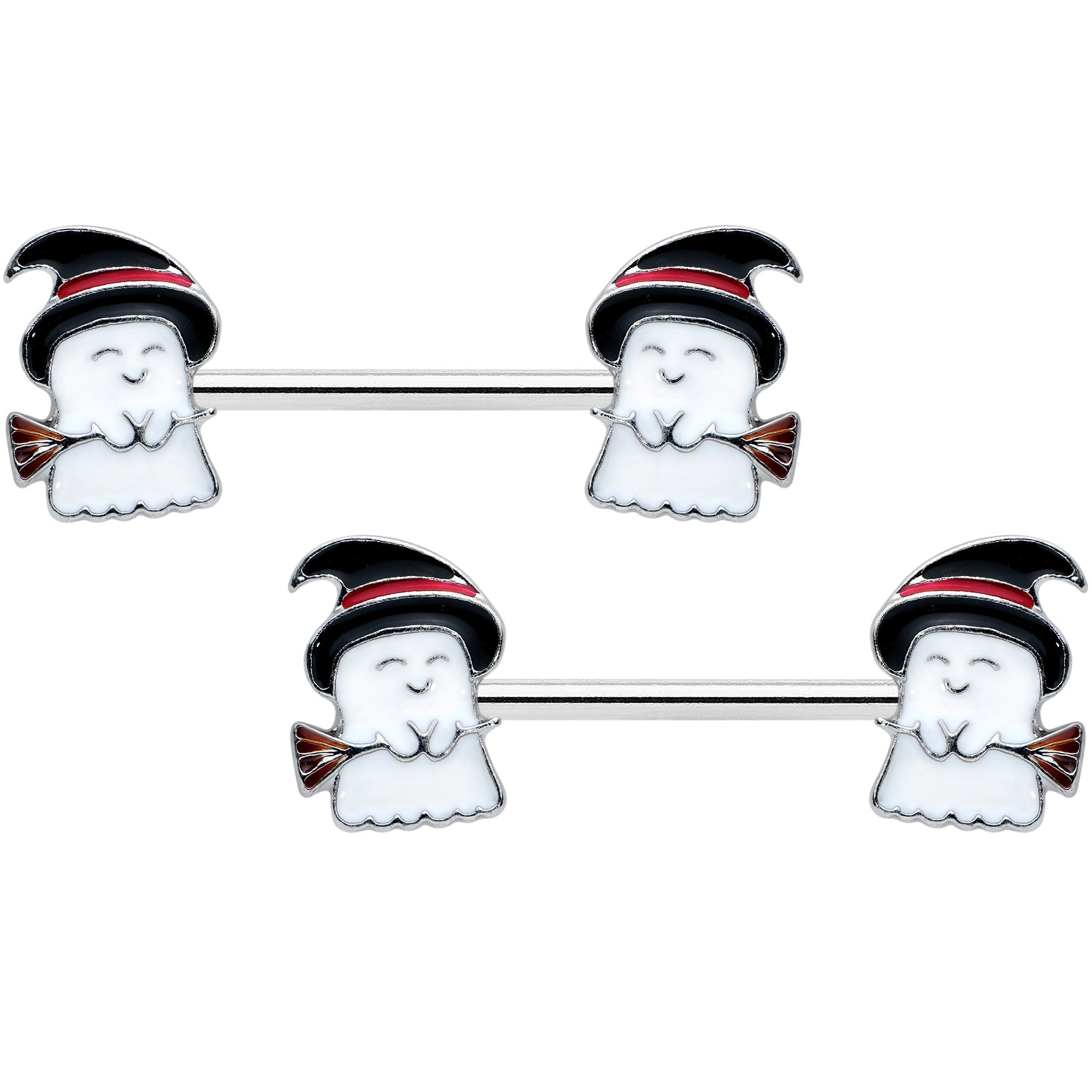 BodyCandy 14G 9/16 Witch Hat Ghost Halloween Barbell Nipple Ring Set — main product shot