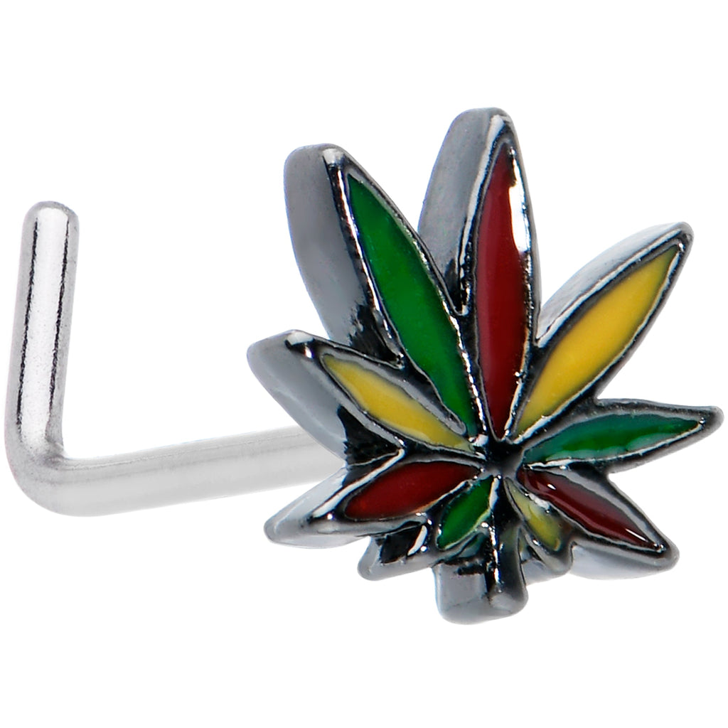 BodyCandy 20G 1/4 Multicolor Pot Leaf L Shape Nose Ring — main product shot