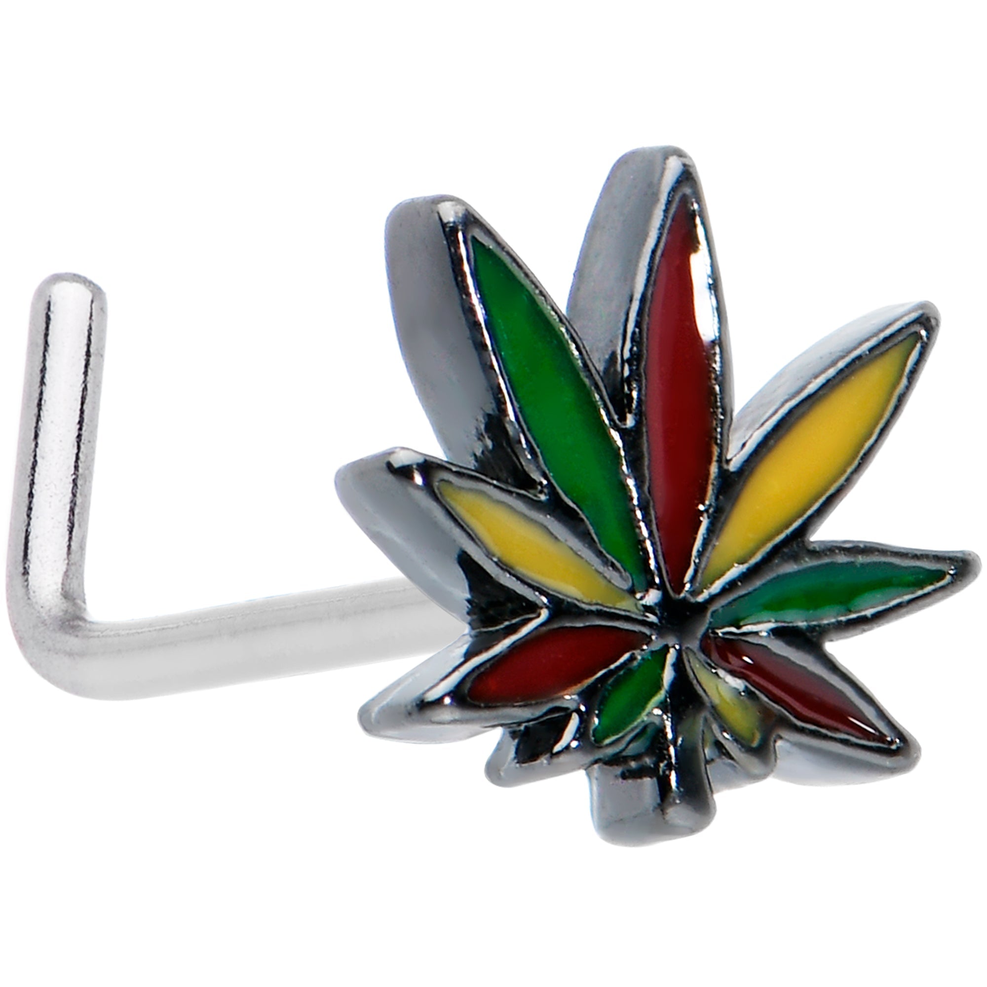 BodyCandy 20G 1/4 Multicolor Pot Leaf L Shape Nose Ring — main product shot