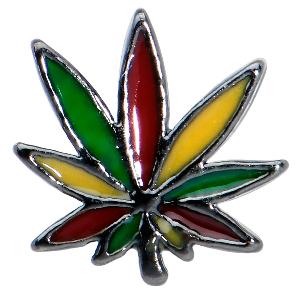 BodyCandy 20G 1/4 Multicolor Pot Leaf L Shape Nose Ring — detail close-up