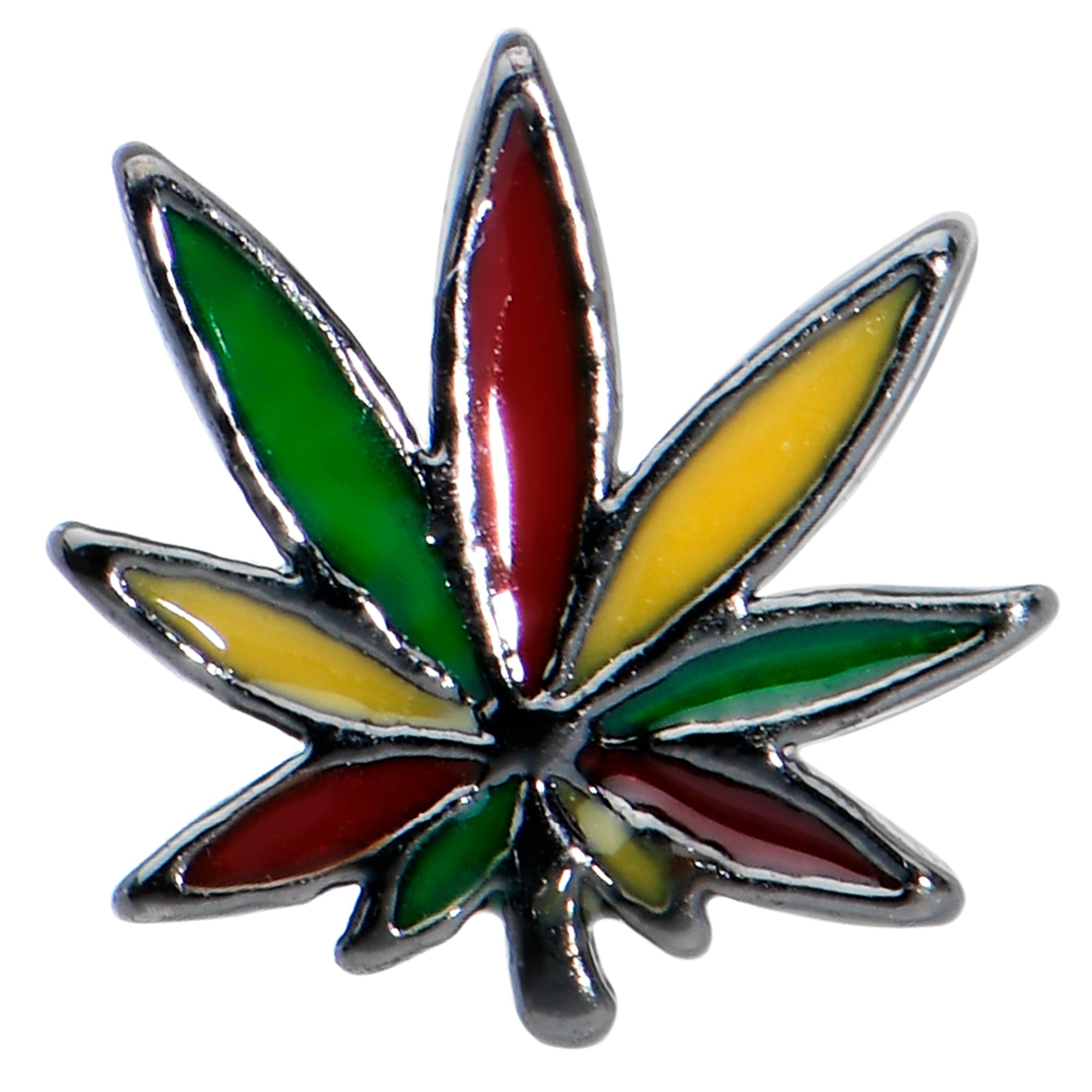 BodyCandy 20G 1/4 Multicolor Pot Leaf L Shape Nose Ring — detail close-up
