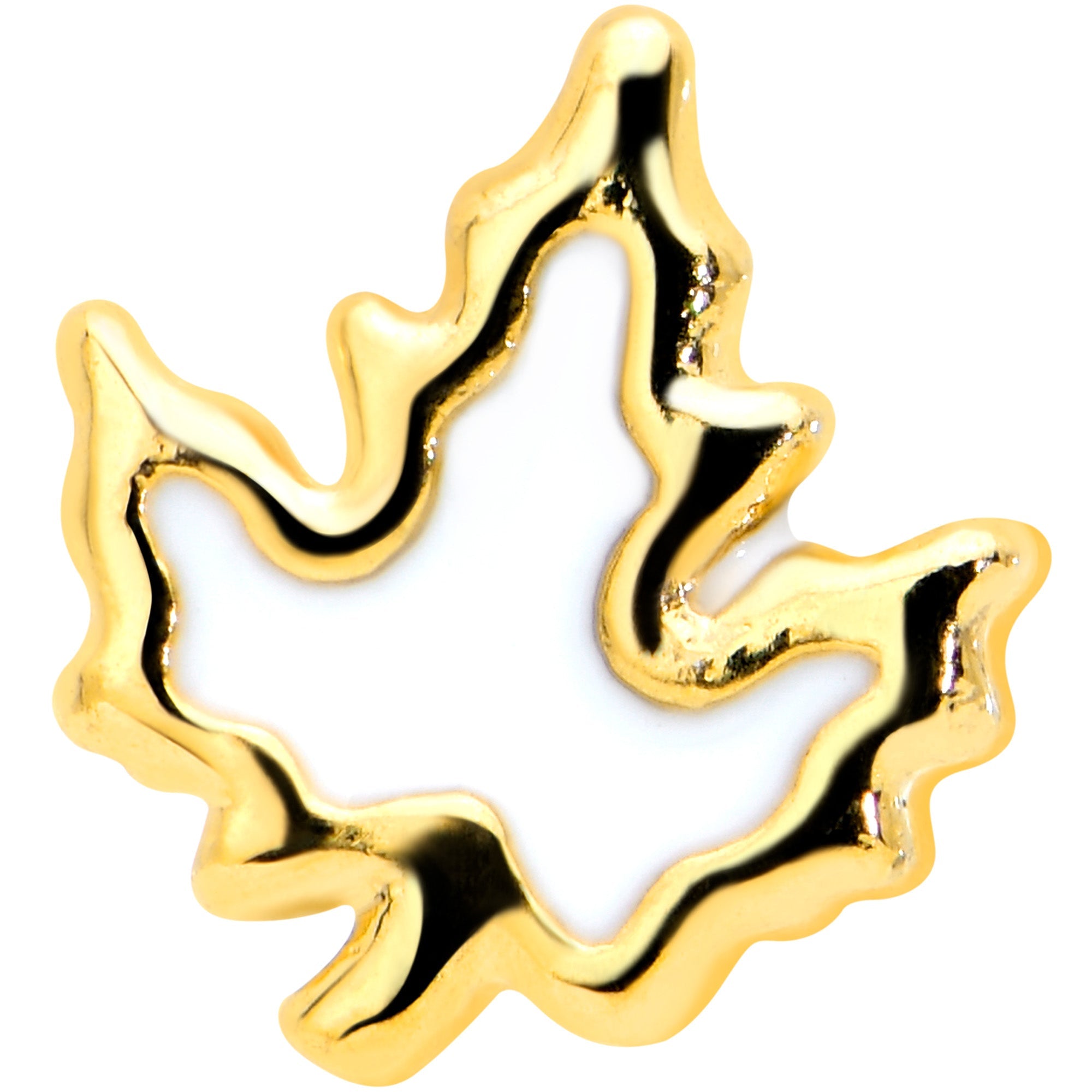 BodyCandy 16G 1/4 Gold Tone Fall White Maple Leaf Cartilage Tragus Earring — detail close-up