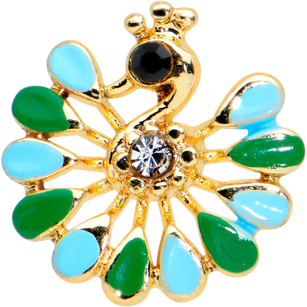 BodyCandy 16G 5/16 Clear Black Gem Gold Tone Pretty Peacock Labret Tragus — detail close-up