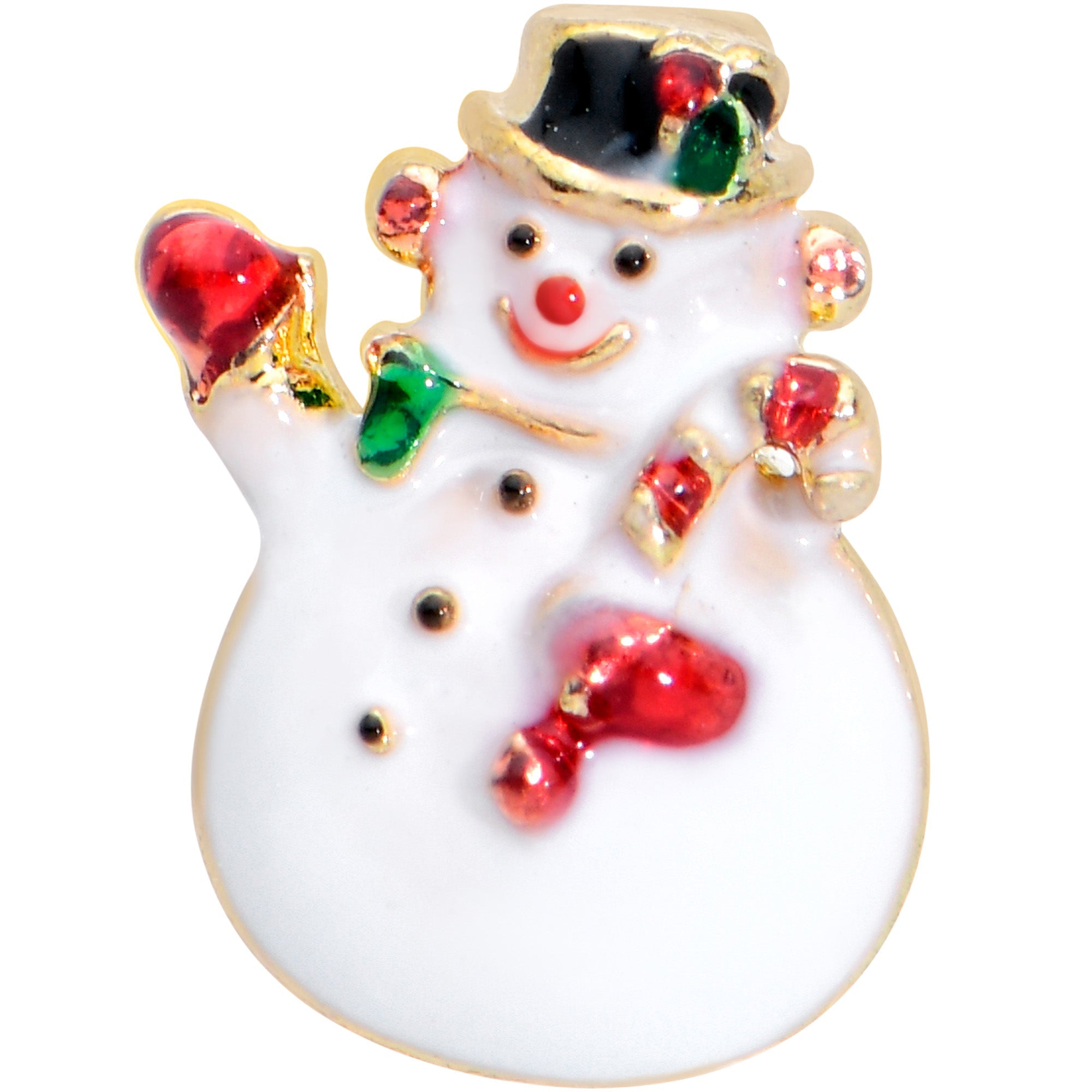 BodyCandy 16G 1/4 Gold Tone Waving Snowman Christmas Cartilage Tragus — detail close-up