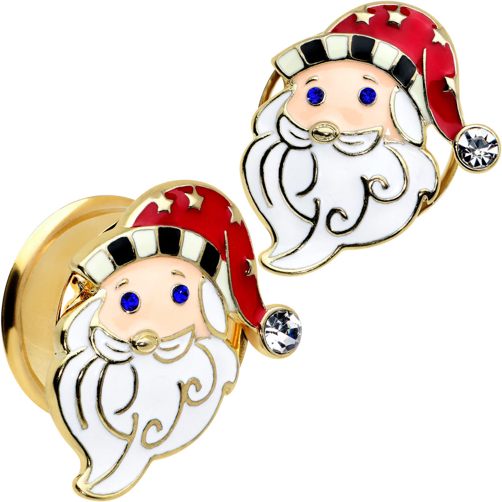 BodyCandy Color Gem Gold Tone Snazzy Santa Christmas Double Flare Plug Set — fabric or material detail