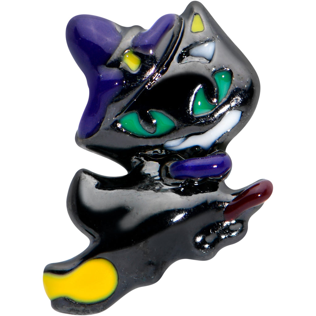BodyCandy 16G 5/16 Black Witch Cat Halloween Labret Monroe Tragus — detail close-up