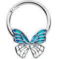 BodyCandy 16G 3/8 Simple Blue Butterfly Wings Hinged Segment Ring — main product shot