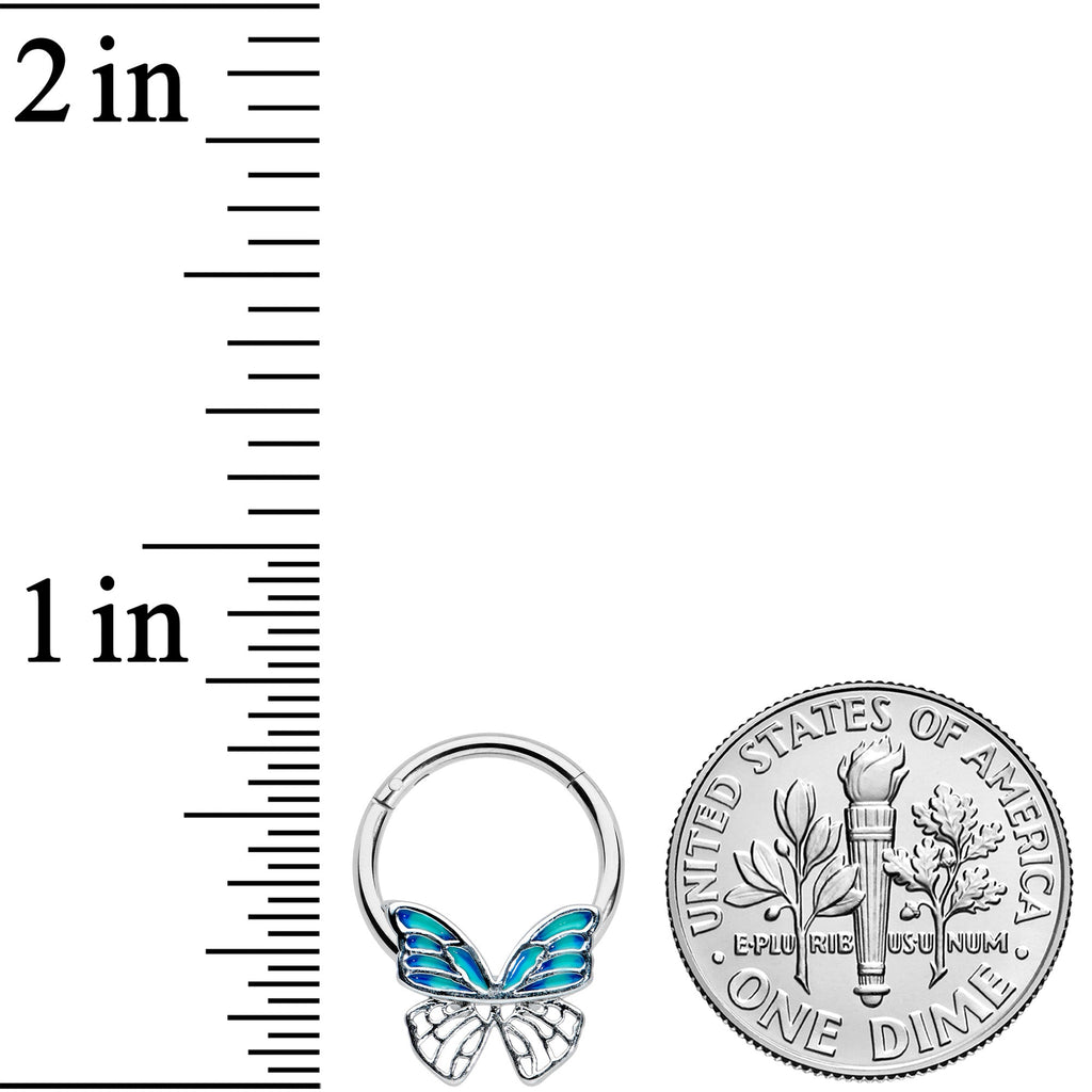 BodyCandy 16G 3/8 Simple Blue Butterfly Wings Hinged Segment Ring — lifestyle context