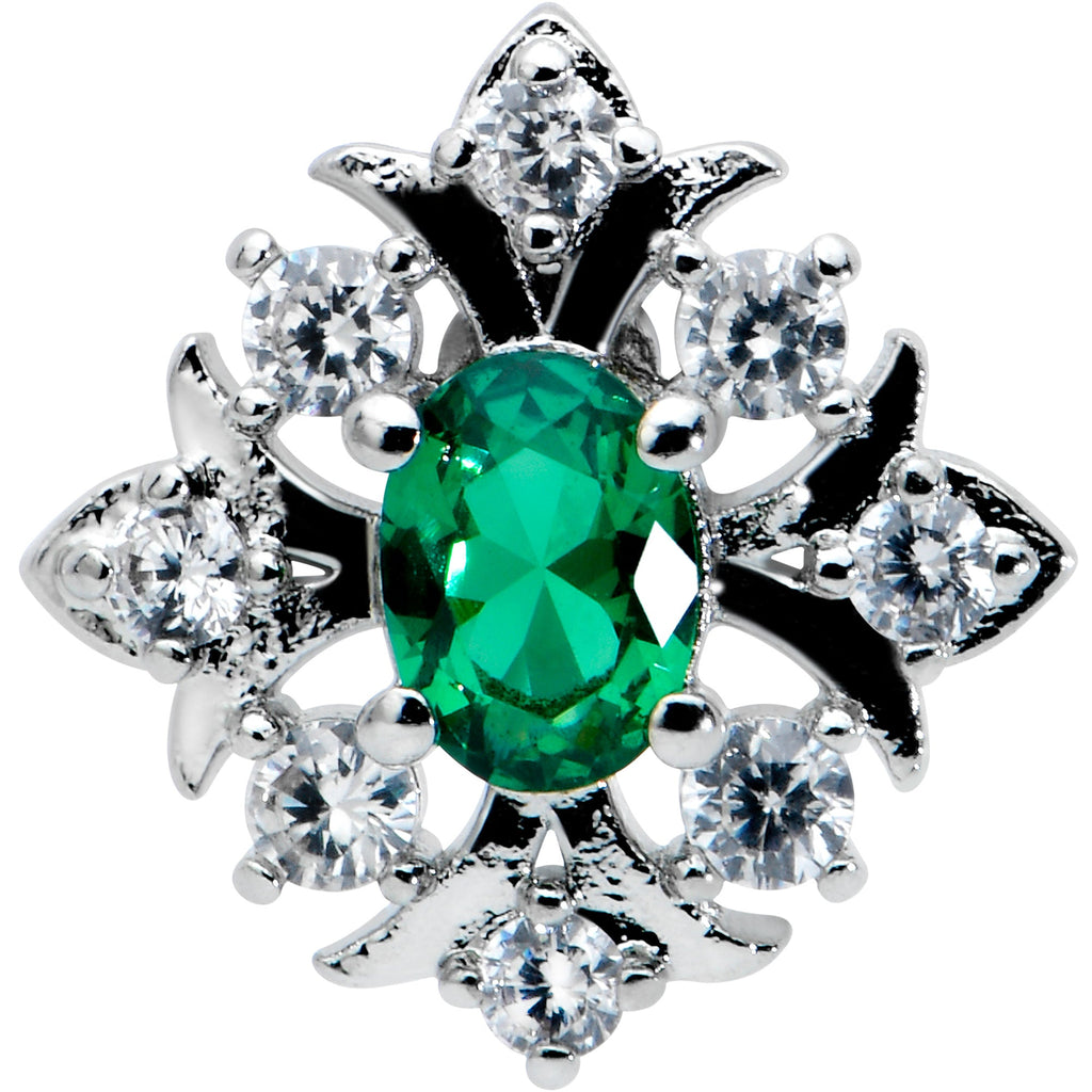 BodyCandy 20G 1/4 Green Gem Ornate Art Deco Nose Bone — detail close-up