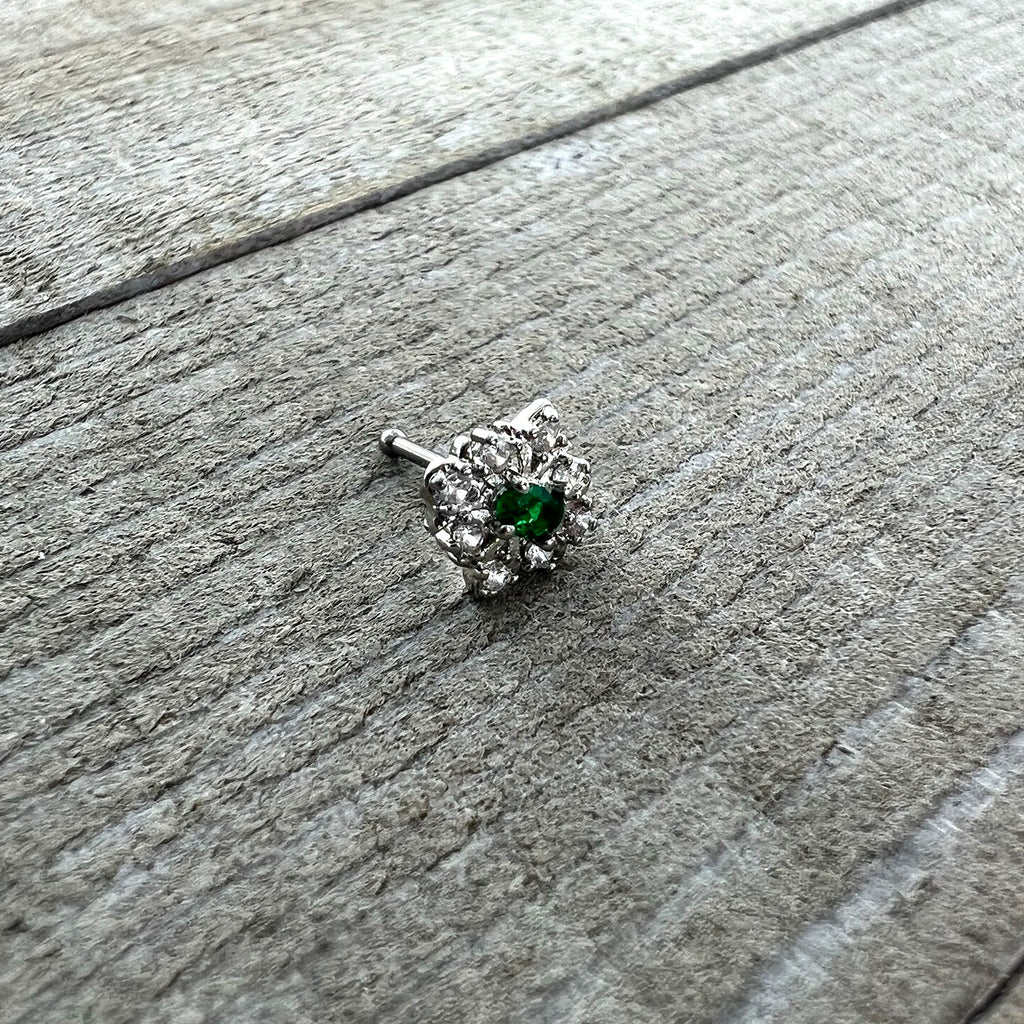 BodyCandy 20G 1/4 Green Gem Ornate Art Deco Nose Bone — alternative angle
