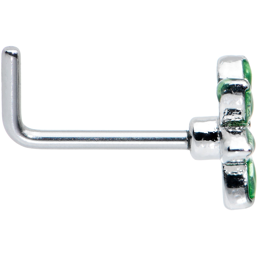 BodyCandy 20G 1/4 Green Gem Loopy Pot Leaf L Shape Nose Ring — lifestyle context