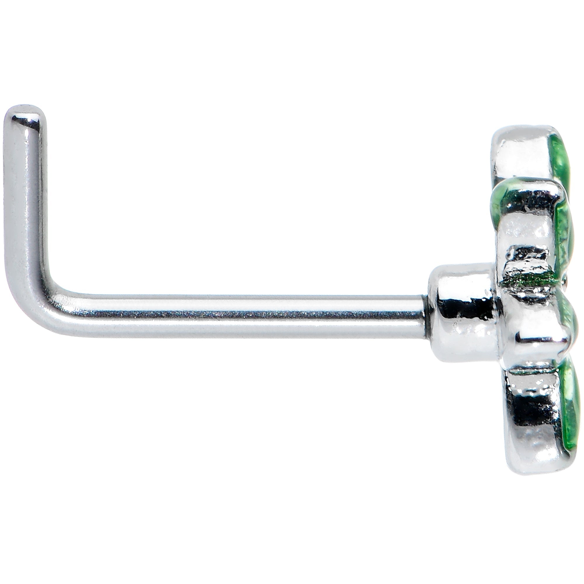 BodyCandy 20G 1/4 Green Gem Loopy Pot Leaf L Shape Nose Ring — lifestyle context