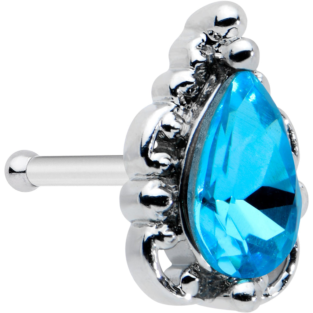 BodyCandy 20G 1/4 Blue Gem Textured Art Deco Nose Bone — main product shot