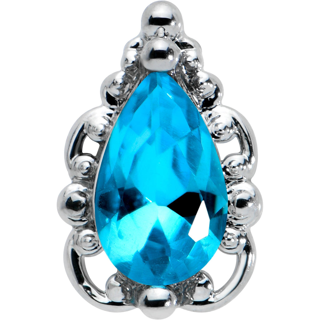 BodyCandy 20G 1/4 Blue Gem Textured Art Deco Nose Bone — detail close-up