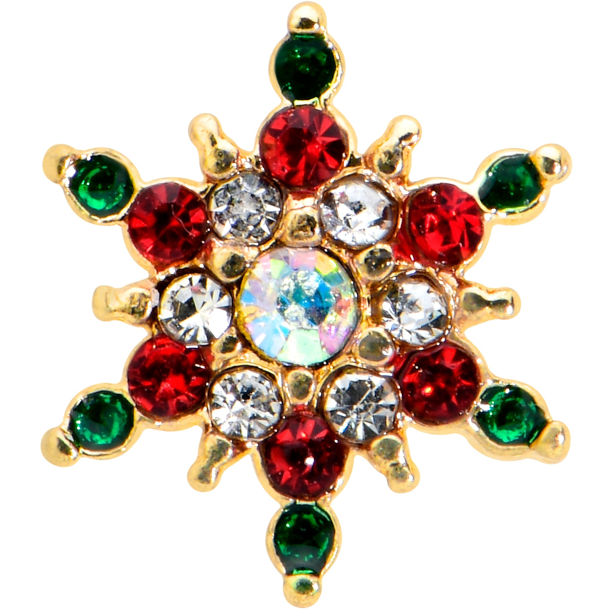 BodyCandy 20G 7mm Aurora Gem Gold Tone Christmas Star L Shape Nose Ring — detail close-up