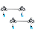 BodyCandy 14G 9/16 Blue Gem Scrolling Elegance Dangle Nipple Ring Set — main product shot