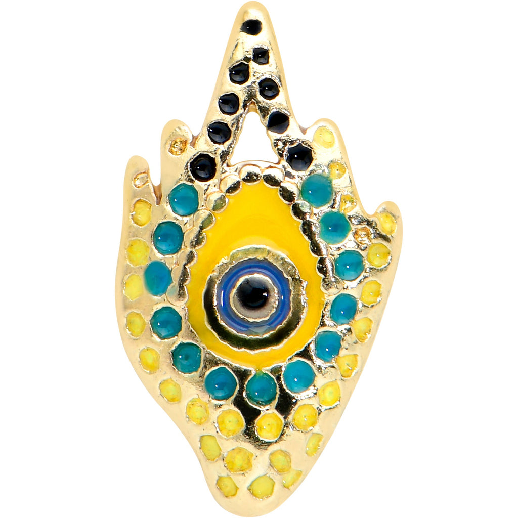 BodyCandy 16G 5/16 Gold Tone Bold Peacock Feather Labret Monroe Tragus — detail close-up