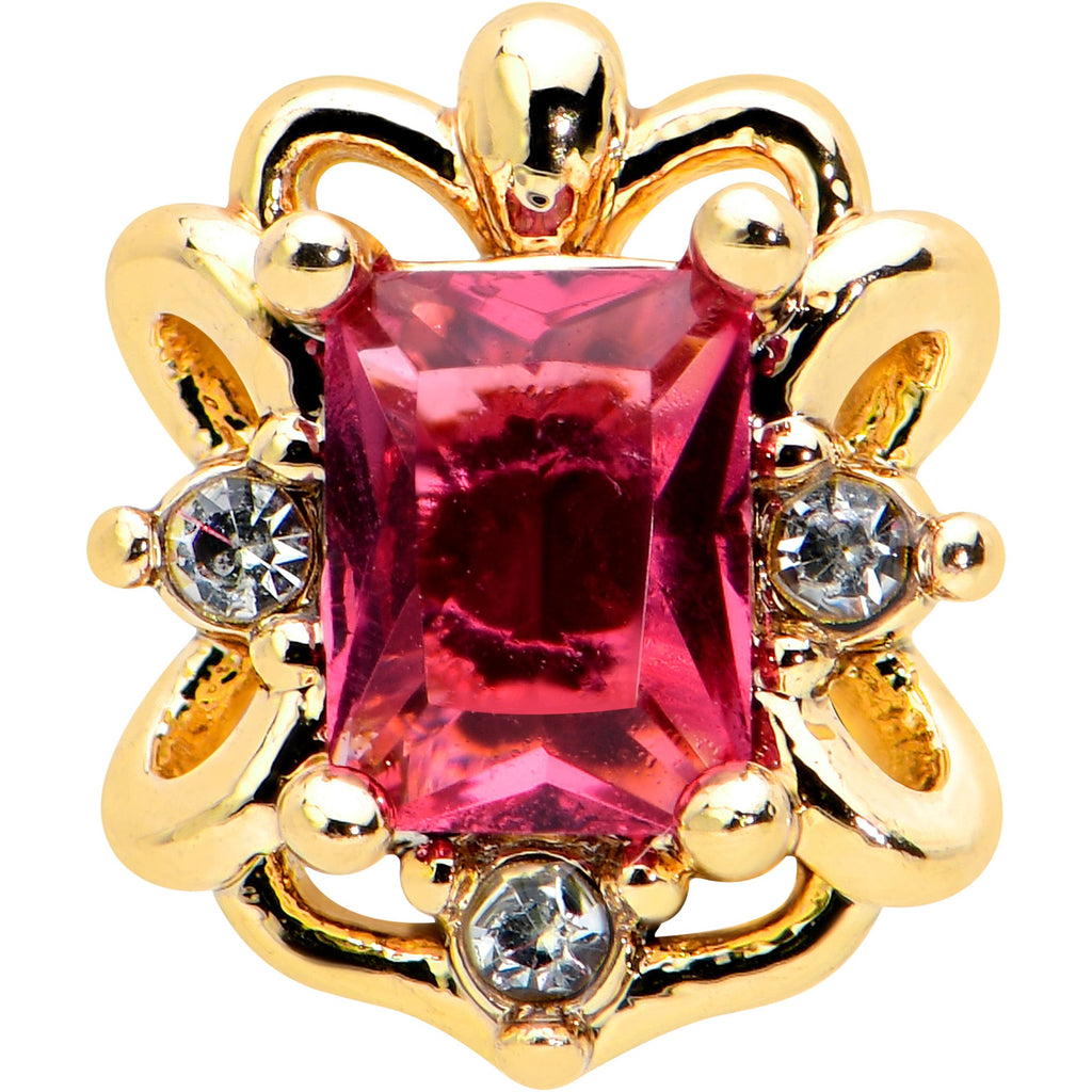 BodyCandy 16G 5/16 Red Gem Gold Tone Regal Escutcheon Labret Monroe Tragus — detail close-up