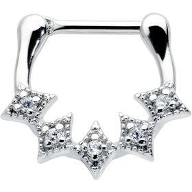 16G 3/8 Clear Gem Textured Rhombus Arc Cartilage Clicker Ring