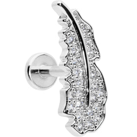 16G 1/4 Clear CZ Gem Feather Internally Threaded Labret Tragus