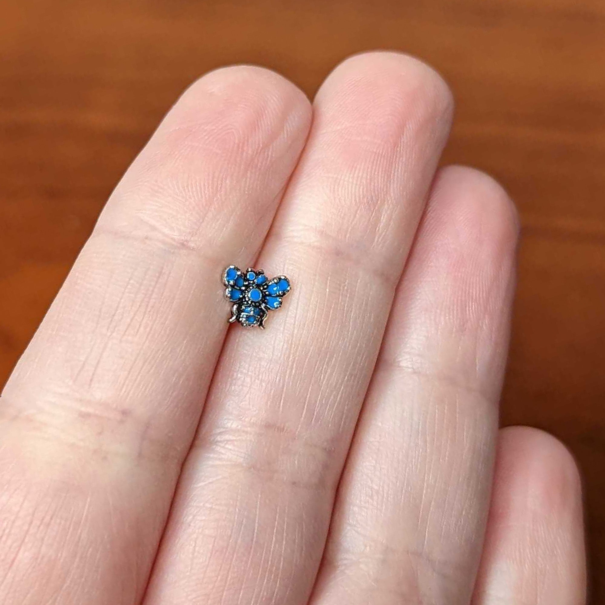 BodyCandy 16G 5/16 Textured Blue Butterfly Labret Monroe Tragus — back view