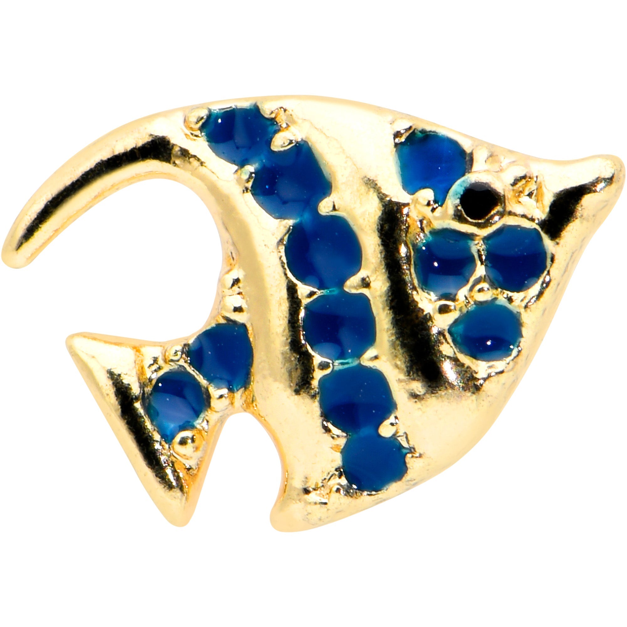 BodyCandy 16G 1/4 Gold Tone Blue Adorable Angelfish Cartilage Tragus — detail close-up
