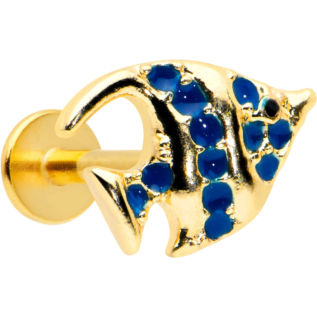 BodyCandy 16G 5/16 Gold Tone Blue Adorable Angelfish Labret Monroe Tragus — main product shot