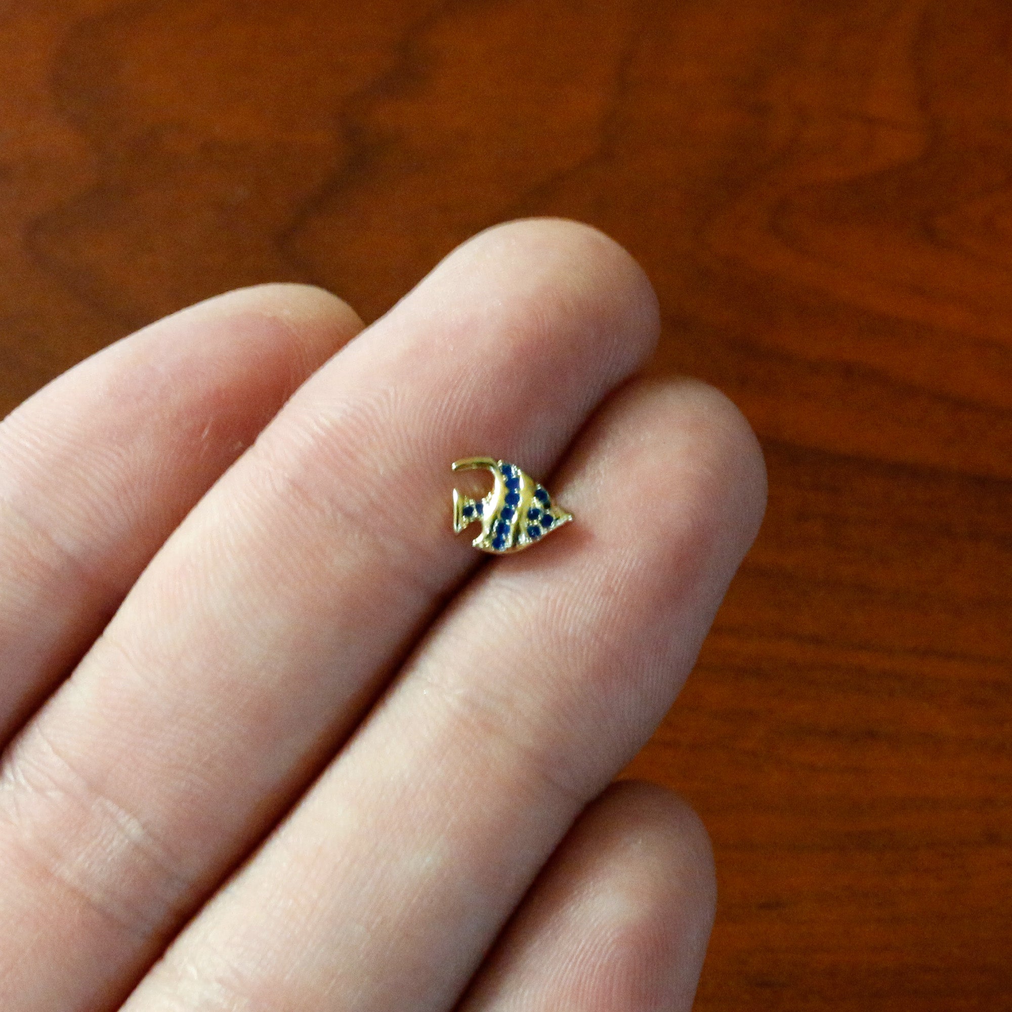 BodyCandy 16G 5/16 Gold Tone Blue Adorable Angelfish Labret Monroe Tragus — alternative angle
