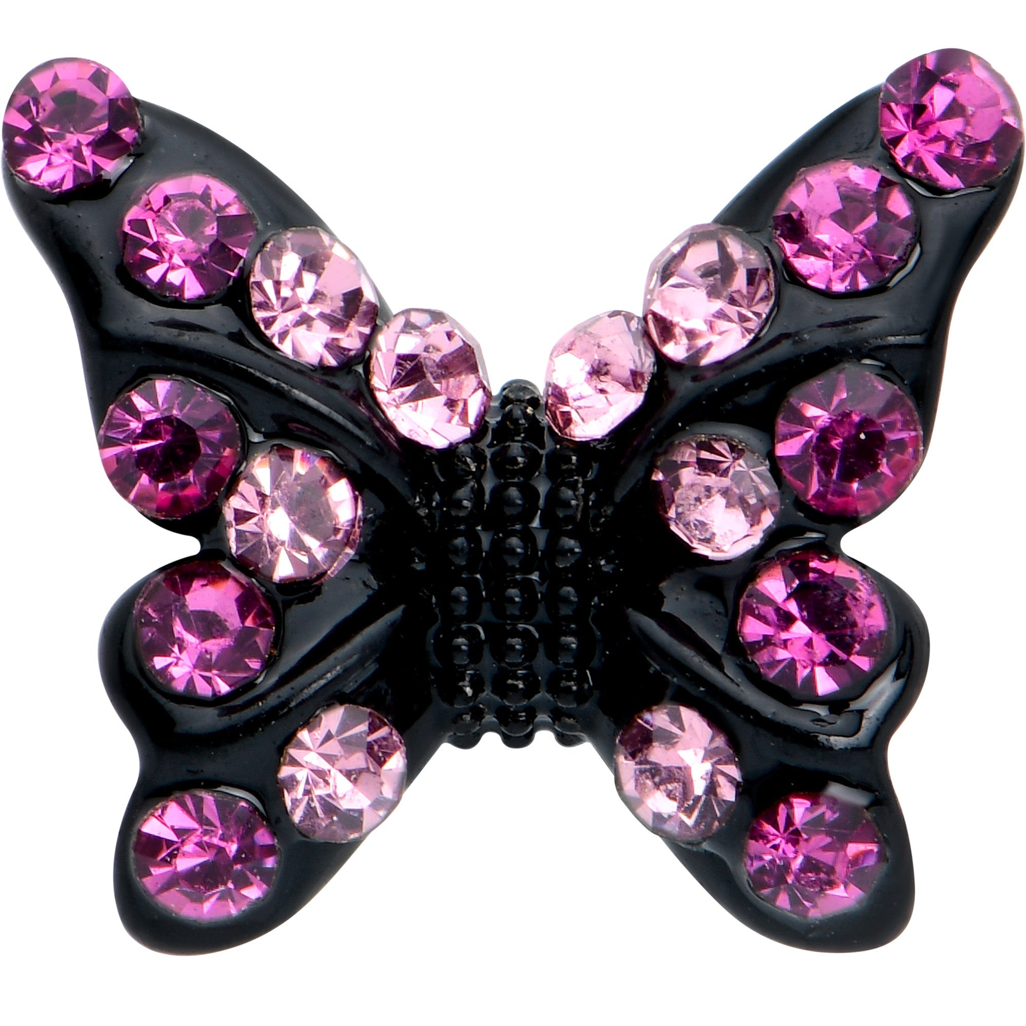 BodyCandy 16G 5/16 Pink Gem Black Midnight Butterfly Labret Monroe Tragus — detail close-up