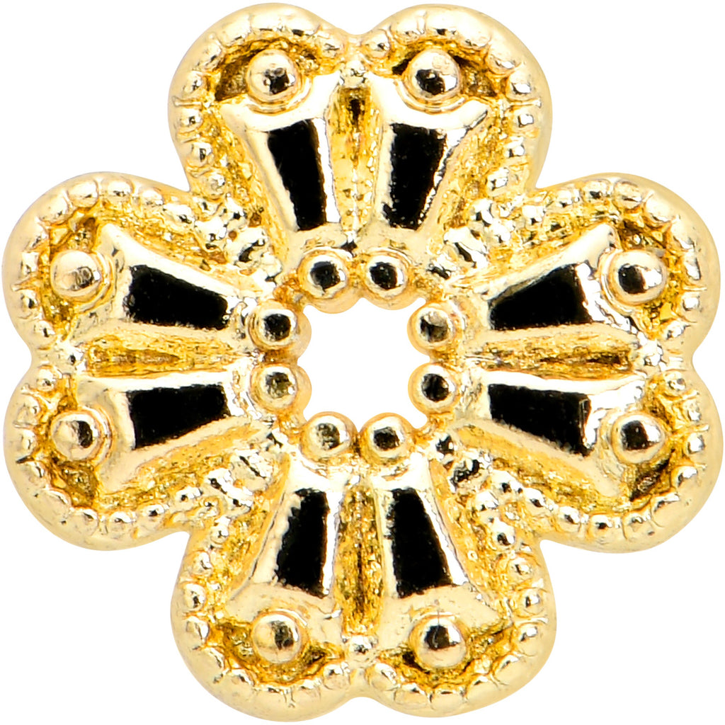 BodyCandy 16G 5/16 Yellow Gem Gold Tone Textured Cross Labret Monroe Tragus — detail close-up