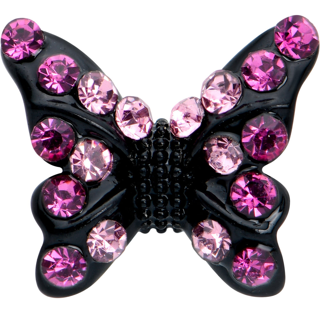 BodyCandy 16G 1/4 Pink Gem Black Midnight Butterfly Labret — detail close-up