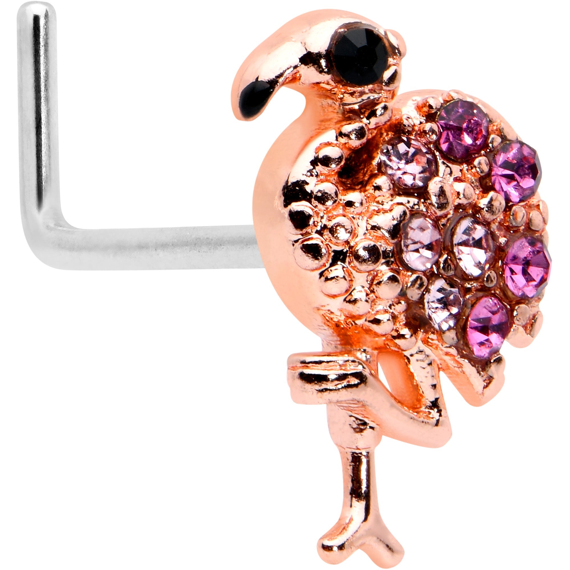 BodyCandy 20G 7mm Pink Gem Rosy Fashion Flamingo L Shape Nose Ring — main product shot