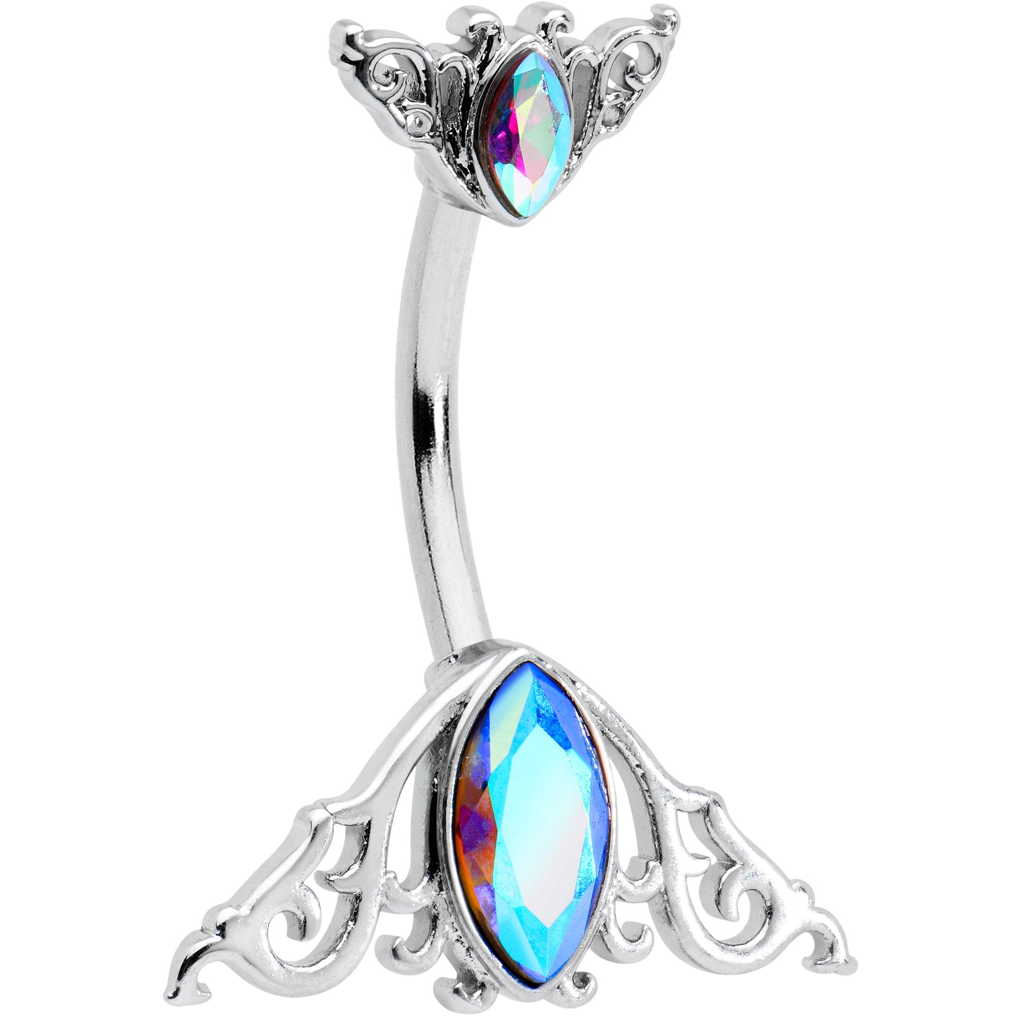 BodyCandy Aurora Gem Art Deco Scrollwork Ovals Double Mount Belly Ring — main product shot