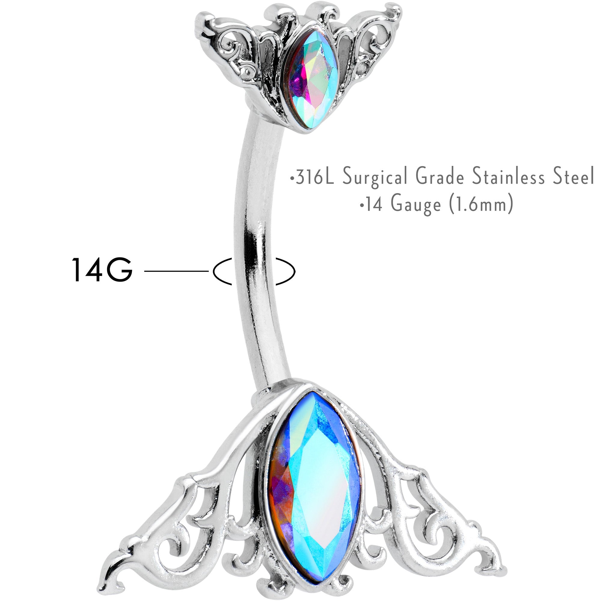 BodyCandy Aurora Gem Art Deco Scrollwork Ovals Double Mount Belly Ring — lifestyle context