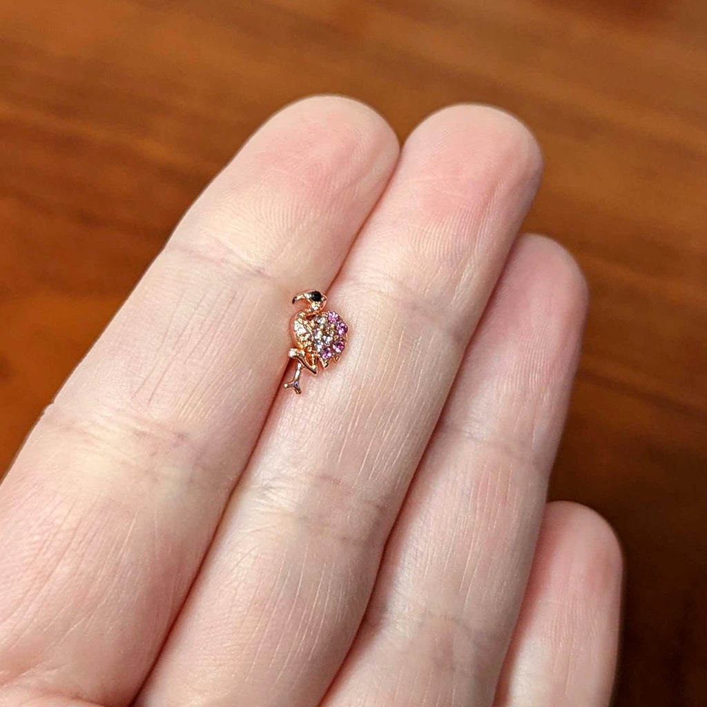 BodyCandy 16G 1/4 Pink Gem Rose Gold Hue Fashion Flamingo Cartilage Tragus — back view