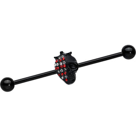 14G Clear Red Gem Black Skull Halloween Industrial Barbell 38mm