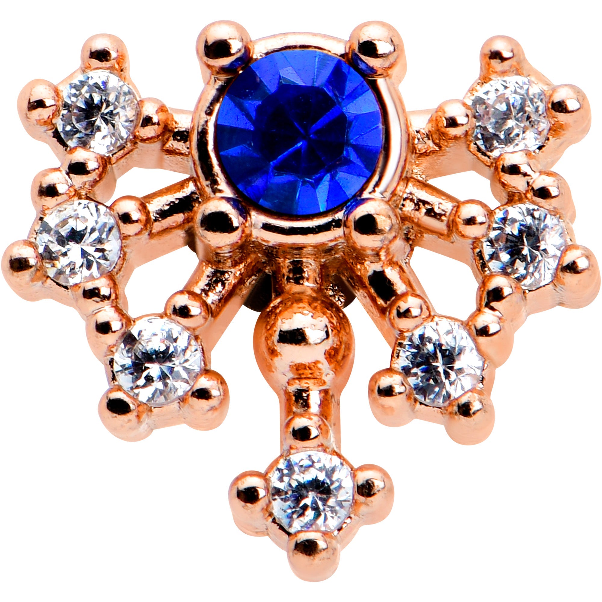 BodyCandy 20G 1/4 Blue Clear Gem Rose Gold Tone Glamour Flare Nose Bone — detail close-up
