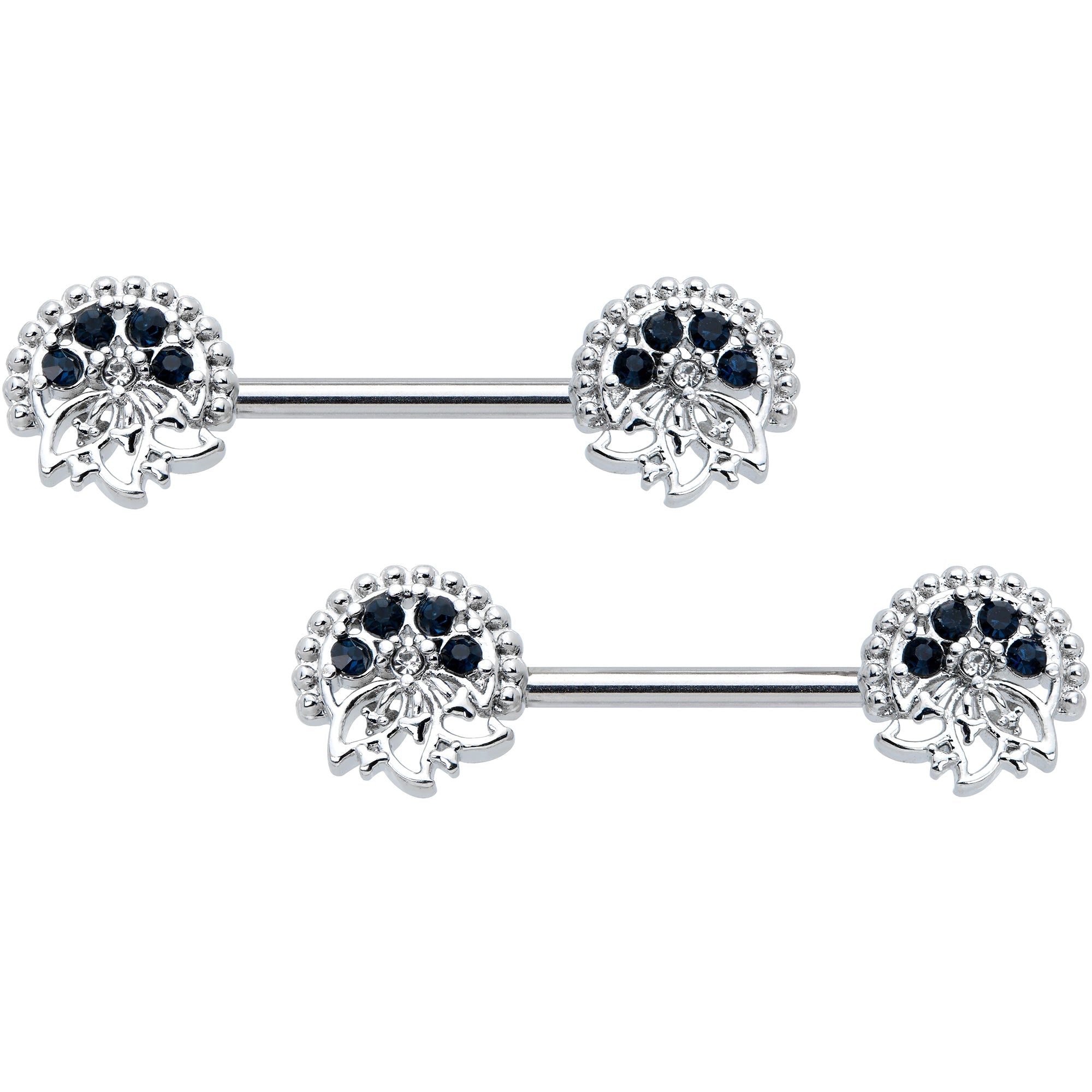 BodyCandy 14G 1/2 Blue Clear Gem Abstract Arch Barbell Nipple Ring Set — main product shot