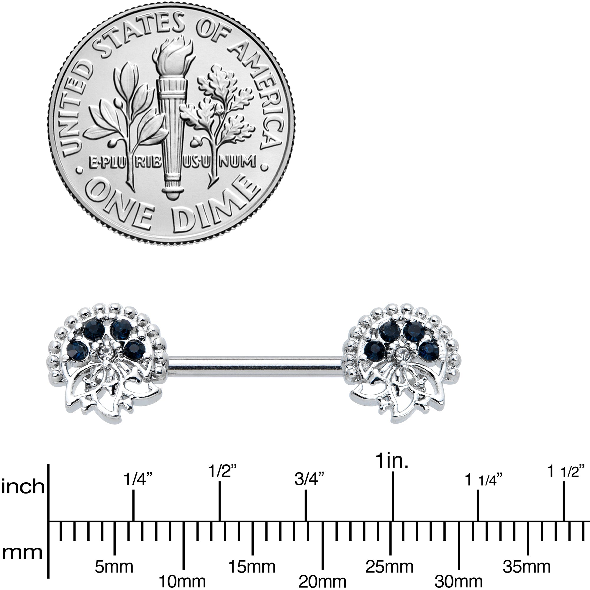 BodyCandy 14G 1/2 Blue Clear Gem Abstract Arch Barbell Nipple Ring Set — lifestyle context