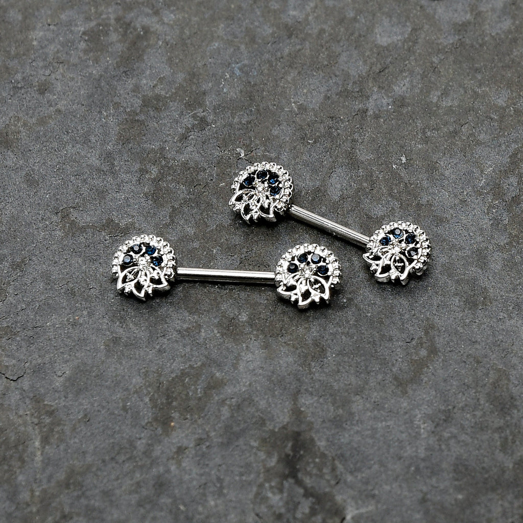 BodyCandy 14G 1/2 Blue Clear Gem Abstract Arch Barbell Nipple Ring Set — back view