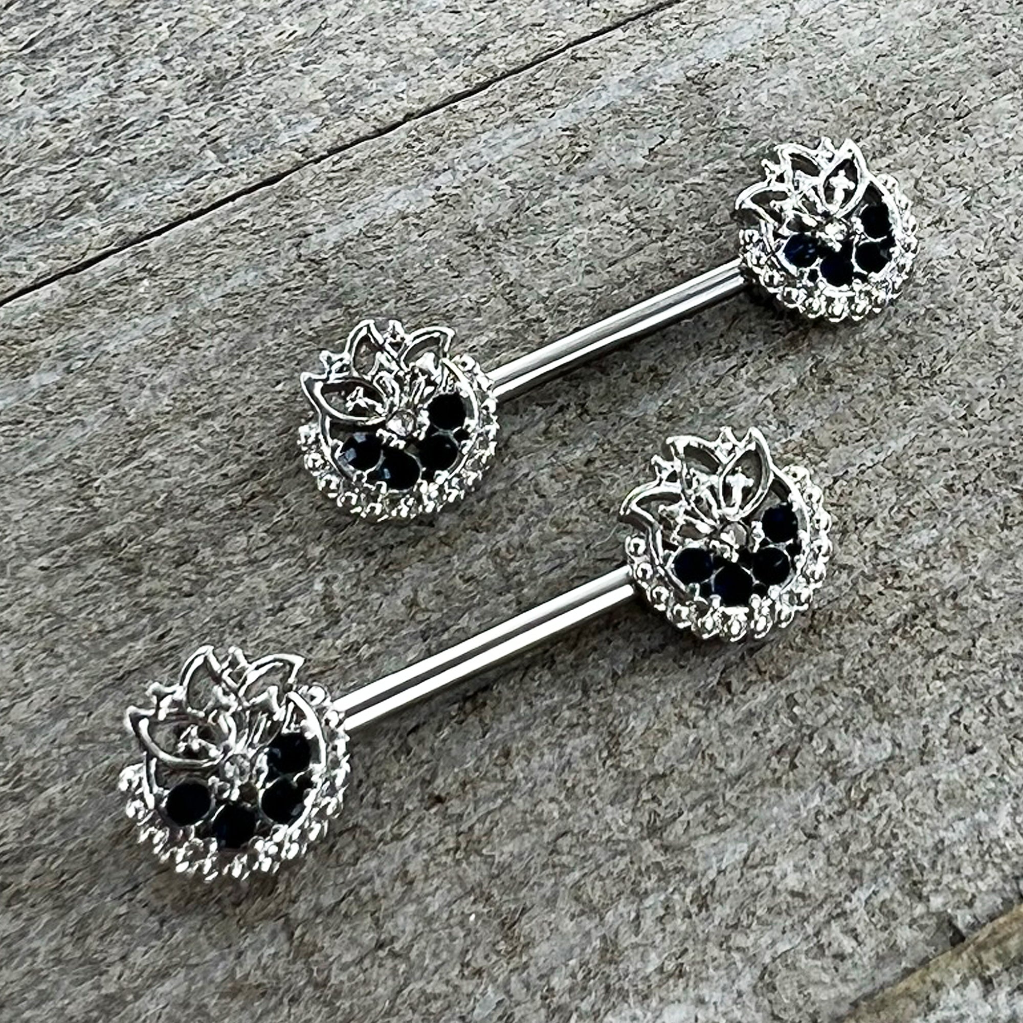 BodyCandy 14G 1/2 Blue Clear Gem Abstract Arch Barbell Nipple Ring Set — alternative angle