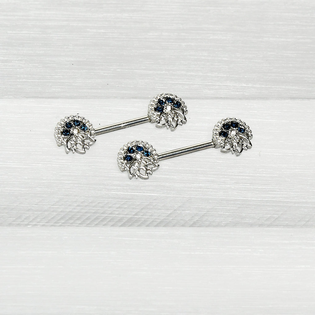BodyCandy 14G 1/2 Blue Clear Gem Abstract Arch Barbell Nipple Ring Set — size reference