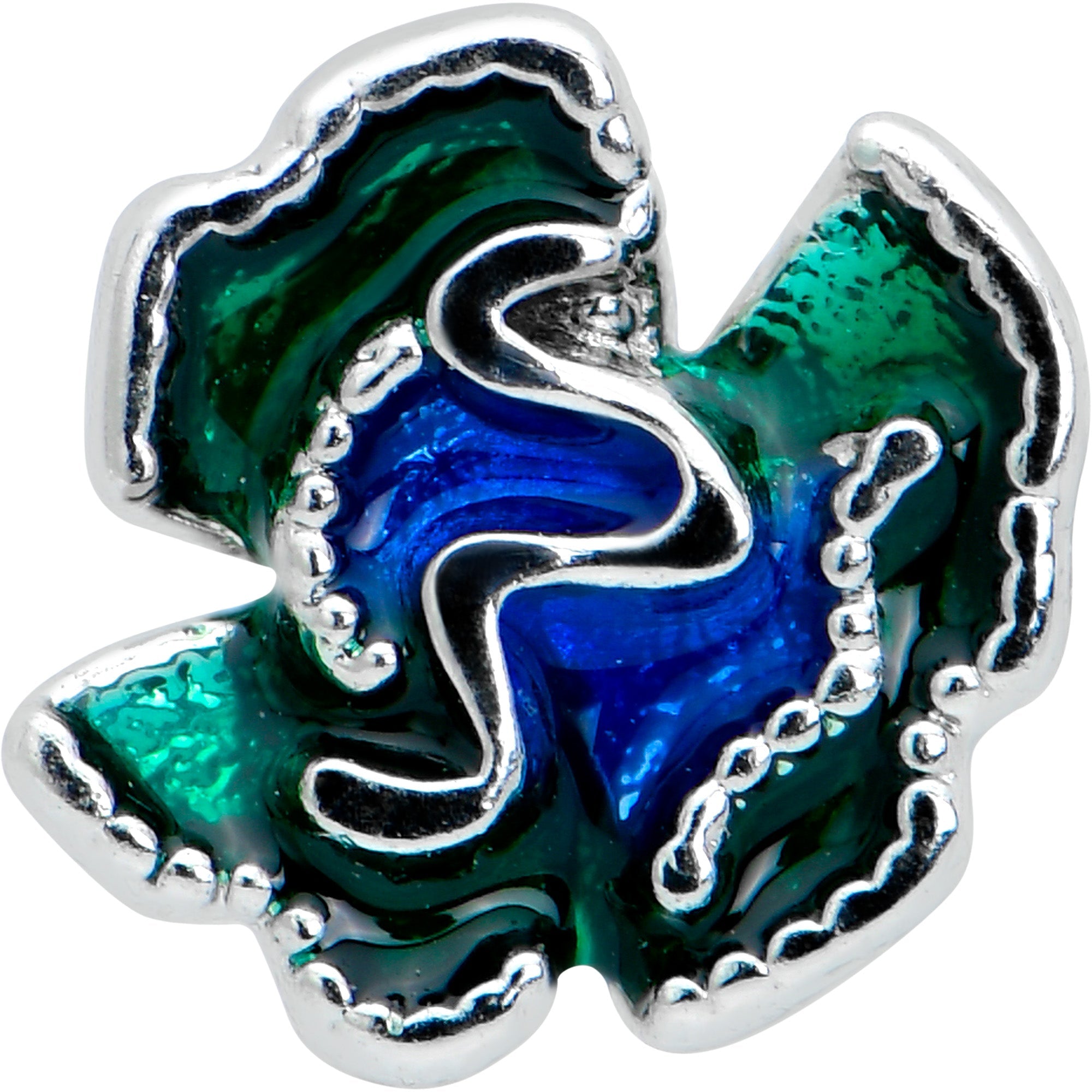 BodyCandy 16G 5/16 Spring Flower Green Blue Labret Monroe Tragus — detail close-up